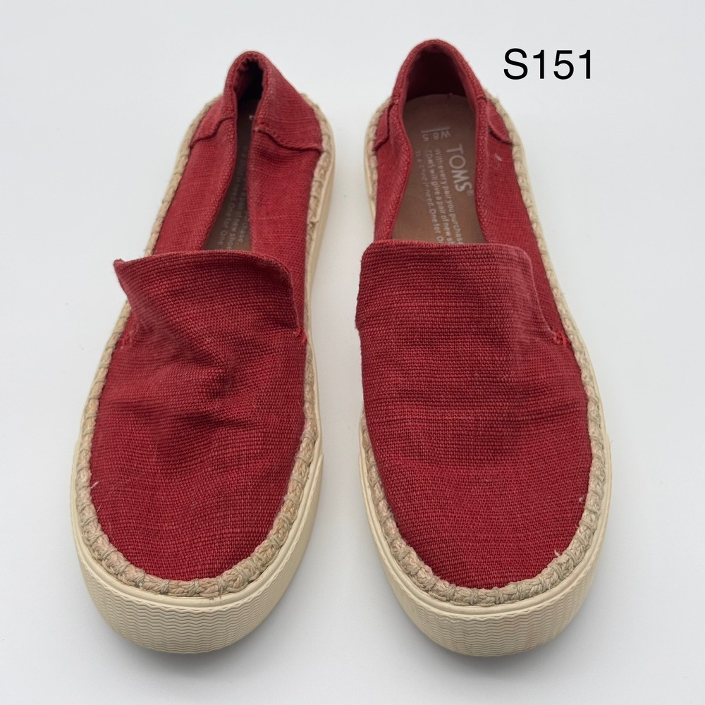 TOMS sz 8.5 Red Canvas Espadrille Platform‎ Slip On Shoes Women's Casual Comfort